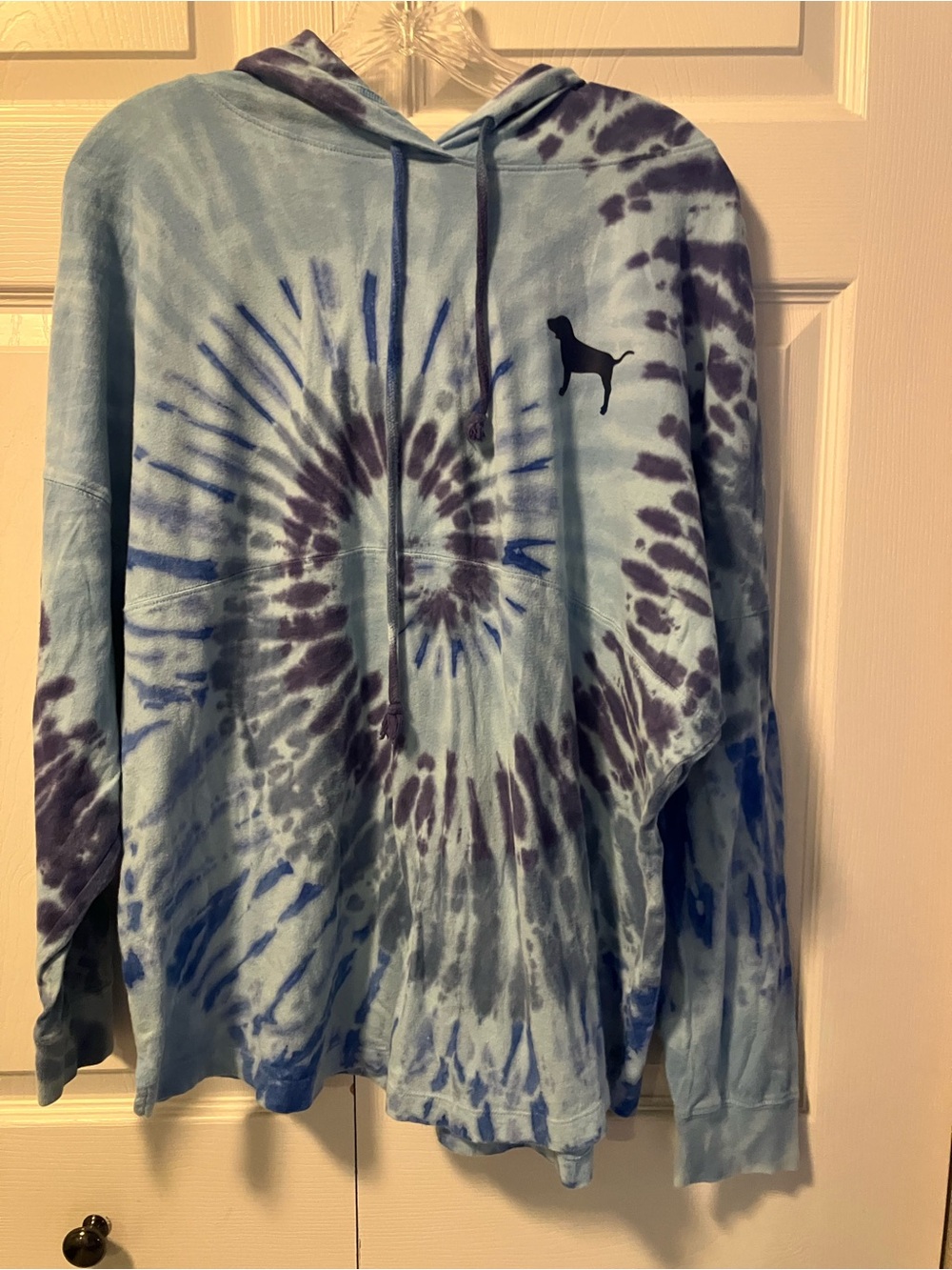 Women’s PINK Victoria's Secret Blue Tie-Dye Zip-Up Hoodie with Dog Logo